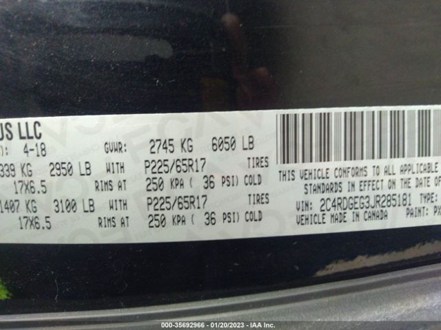 2C4RDGEG3JR285181 Dodge Grand Caravan Gt