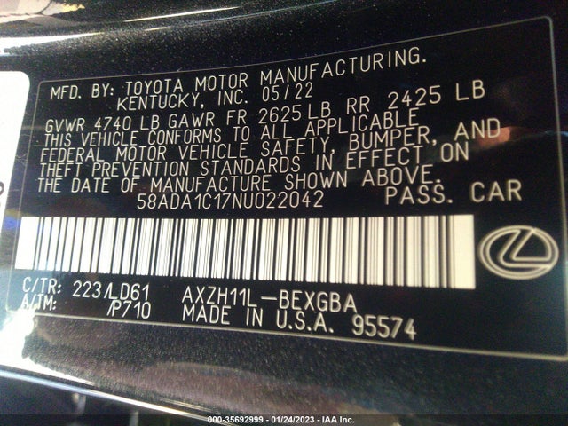 58ADA1C17NU022042 Lexus Es Es 300h