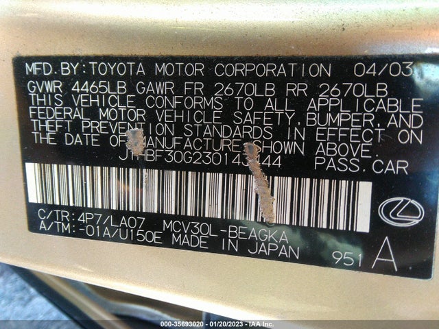 Lexus ES 300 2003 JTHBF30G230143444 Image 10