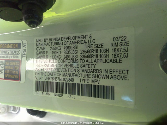 2022 Honda CR-V, VIN: 5J6RT6H57NL022840