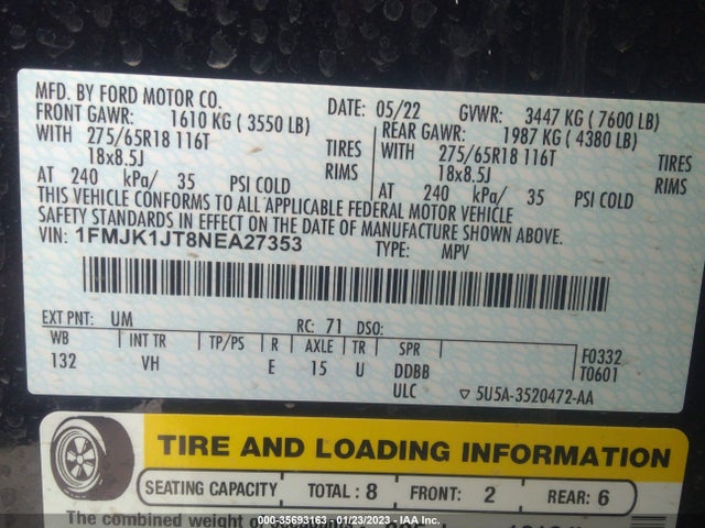 2022 Ford Expedition, VIN: 1FMJK1JT8NEA27353