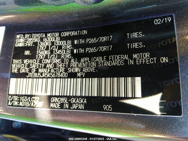 Toyota 4RUNNER SR5 2019 JTEBU5JR5K5678400 Image 9
