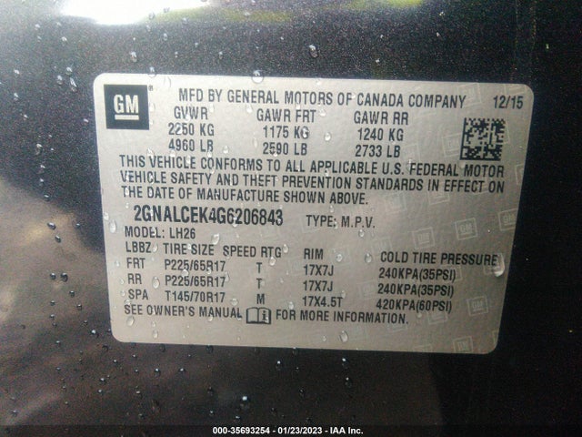 Chevrolet EQUINOX LT 2016 2GNALCEK4G6206843 Image 9