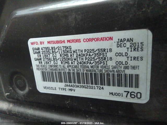 JA4AD3A39GZ021724 Mitsubishi Outlander Se/sel