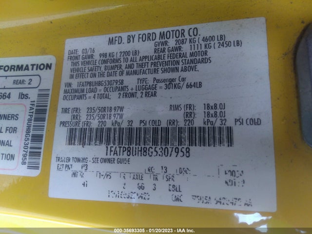 2016 Ford Mustang, VIN: 1FATP8UH8G5307958
