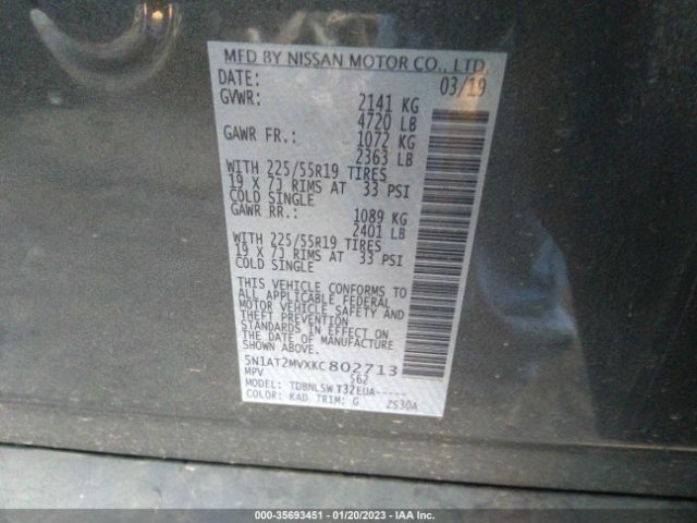 5N1AT2MVXKC802713 Nissan Rogue