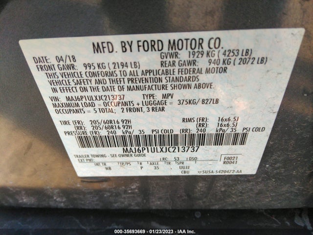 2018 FORD ECOSPORT SE VIN: MAJ6P1ULXJC213737