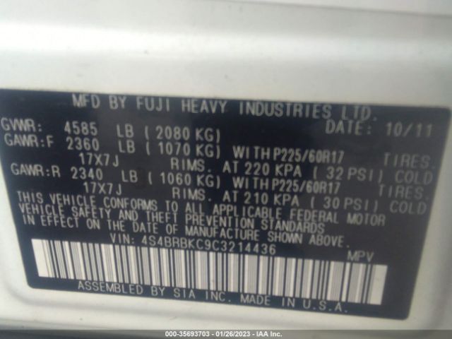 4S4BRBKC9C3214436 Subaru Outback 2.5i Limited