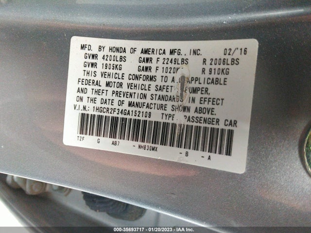 2016 HONDA ACCORD SEDAN LX VIN: 1HGCR2F34GA152109
