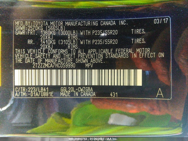 2T2ZZMCA7HC059990 Lexus Rx Rx 350