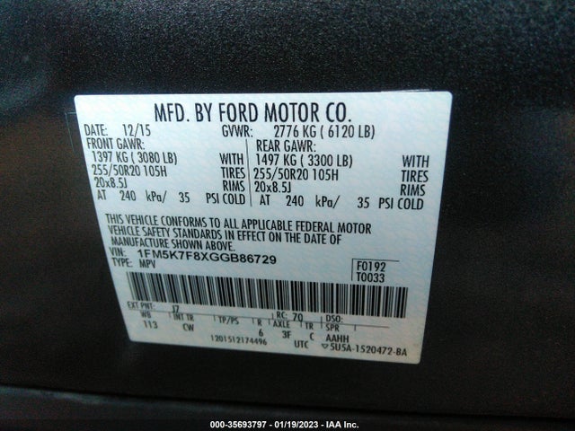2016 Ford Explorer, VIN: 1FM5K7F8XGGB86729