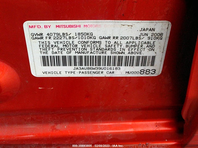 JA3AU86W39U016183 Mitsubishi LANCER GTS