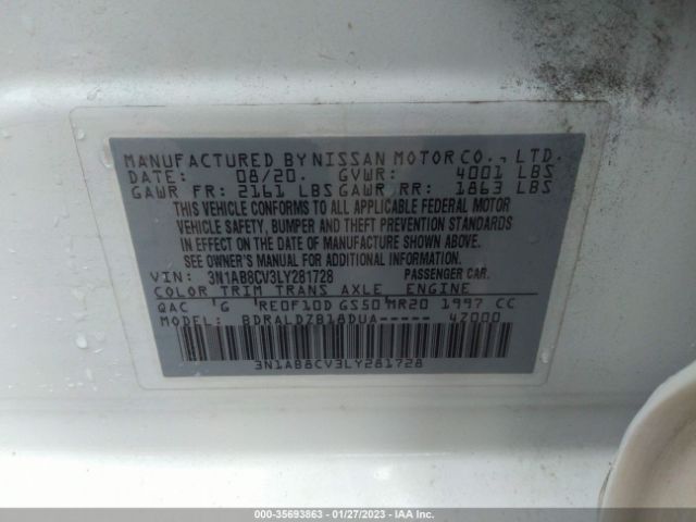 3N1AB8CV3LY281728 Nissan SENTRA SV