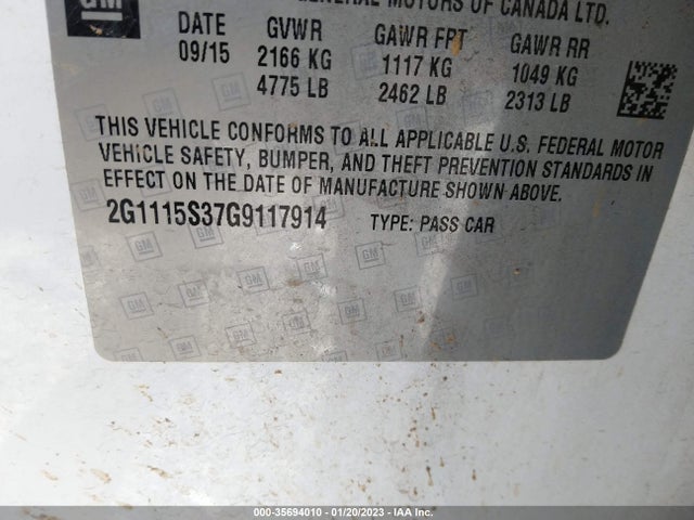 2016 Chevrolet Impala, VIN: 2G1115S37G9117914