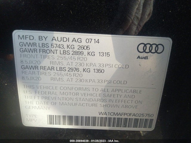 2015 Audi Q5, VIN: WA1CMAFP0FA025750