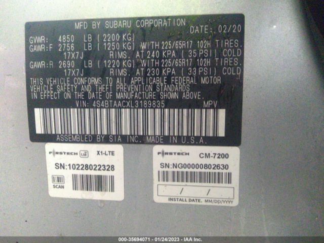 4S4BTAACXL3189835 Subaru Outback