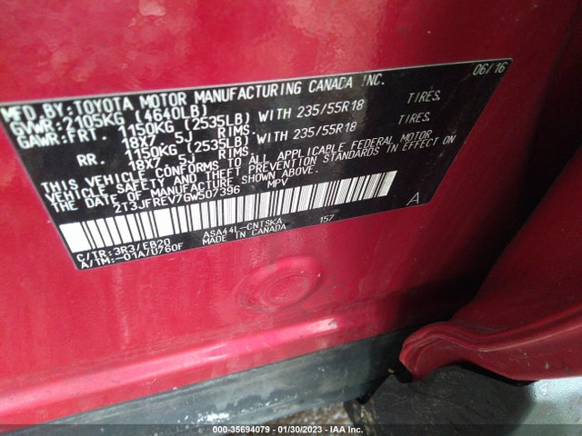 2016 TOYOTA RAV4 SE VIN: 2T3JFREV7GW507396