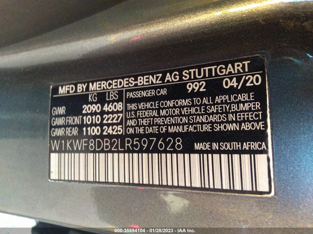 2020 MERCEDES-BENZ C-CLASS C 300 VIN: W1KWF8DB2LR597628