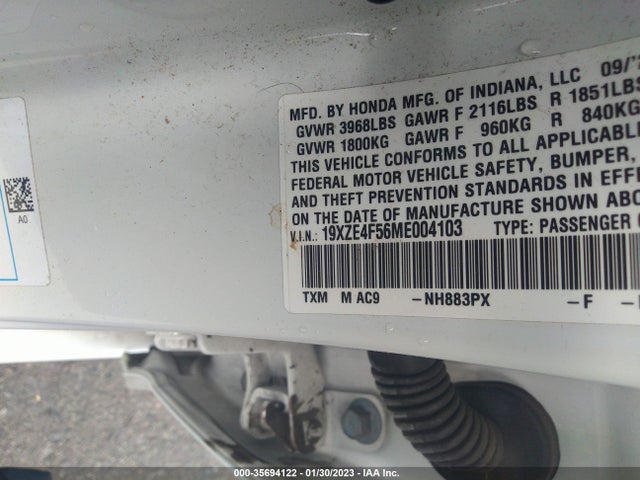 2021 HONDA INSIGHT VIN: 19XZE4F56ME004103