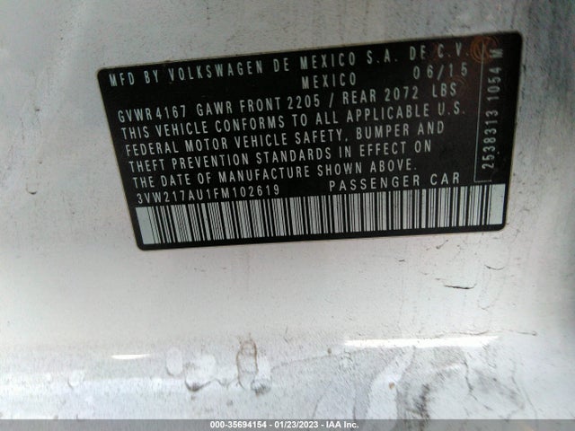 2015 Volkswagen Golf, VIN: 3VW217AU1FM102619