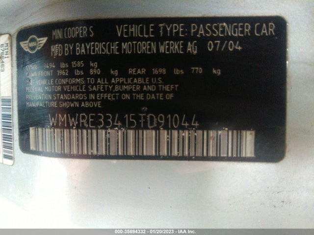 WMWRE33415TD91044 Mini Cooper Hardtop S