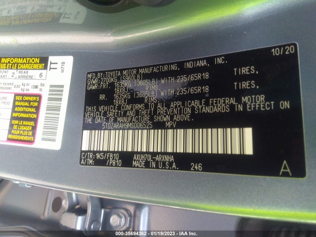 Toyota Highlander Hybrid Le 2021 5TDZARAH9MS006525 Image 11