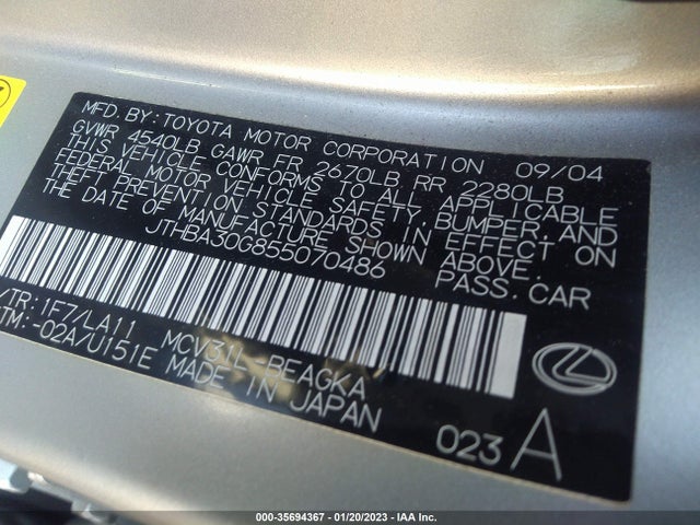 Lexus ES 330 2005 JTHBA30G855070486 Image 10