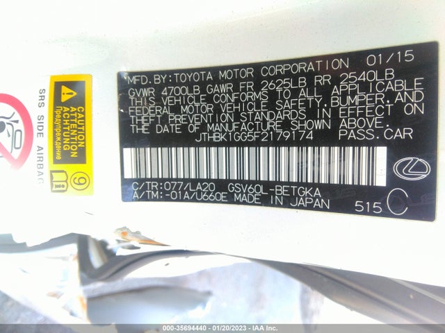 Lexus ES 350 2015 JTHBK1GG5F2179174 Image 9