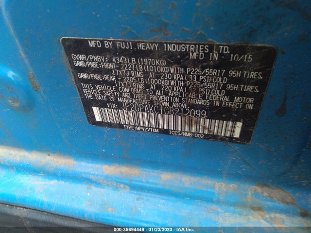 JF2GPAKC1G8212099 Subaru Crosstrek Limited