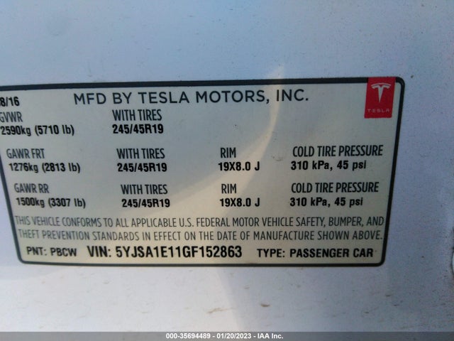 Tesla Model S 70 Kwh 2016 5YJSA1E11GF152863 Image 10