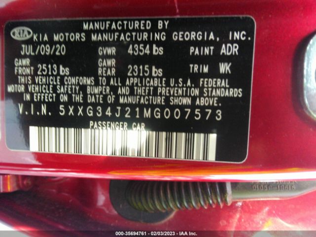 5XXG34J21MG007573 KIA K5 EX