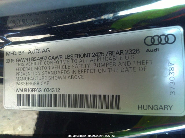 WAUB1GFF6G1034312 Audi S3 Premium Plus