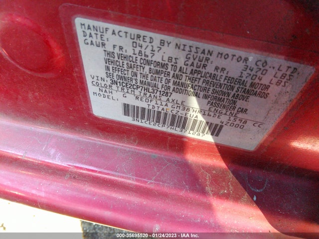 2017 NISSAN VERSA NOTE S PLUS VIN: 3N1CE2CP7HL371287