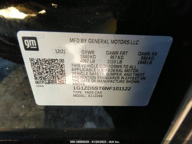 Chevrolet MALIBU LT 2022 1G1ZD5ST6NF101122 Image 9