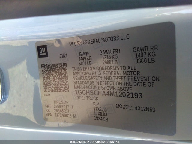 2021 Chevrolet Colorado, VIN: 1GCHSCEA4M1202193