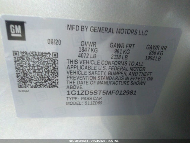 Chevrolet MALIBU LT 2021 1G1ZD5ST5MF012981 Image 9