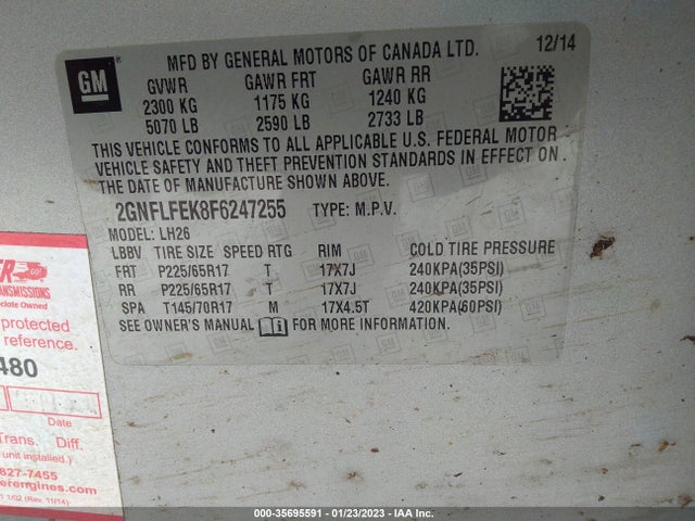 Chevrolet EQUINOX LT 2015 2GNFLFEK8F6247255 Image 9