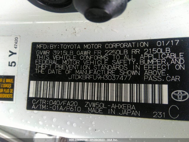 Toyota Prius Two/two Eco/three 2017 JTDKBRFU9H3037477 Image 10