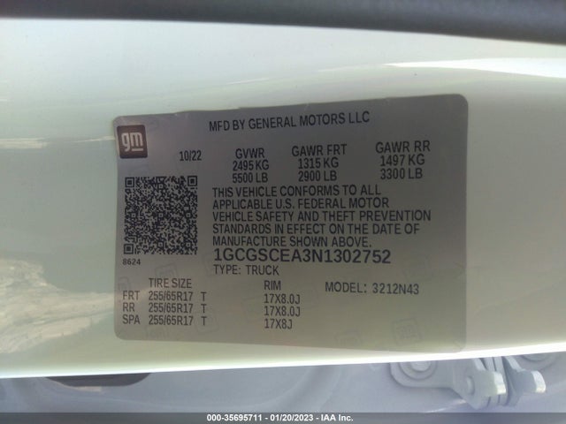 2022 Chevrolet Colorado, VIN: 1GCGSCEA3N1302752
