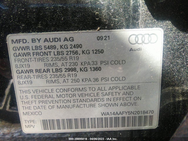 2022 Audi Q5, VIN: WA14AAFY5N2018470