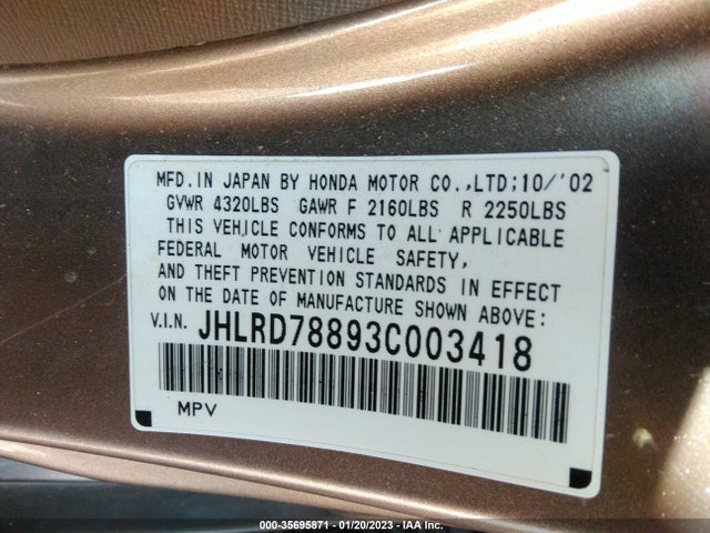 Honda CR-V EX 2003 JHLRD78893C003418 Image 10