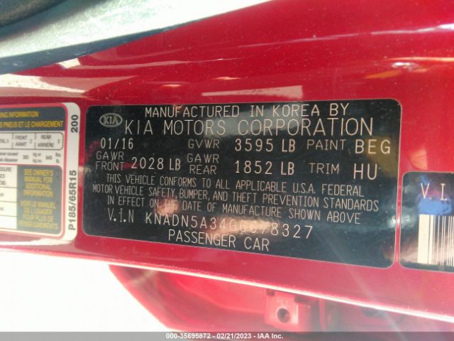 KNADN5A34G6678327 KIA RIO EX