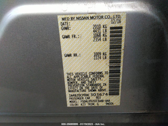 2017 Nissan Leaf, VIN: 1N4BZ0CP0HC303674