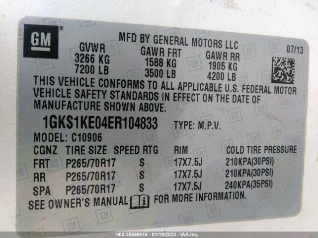 1GKS1KE04ER104833 GMC Yukon Xl Slt