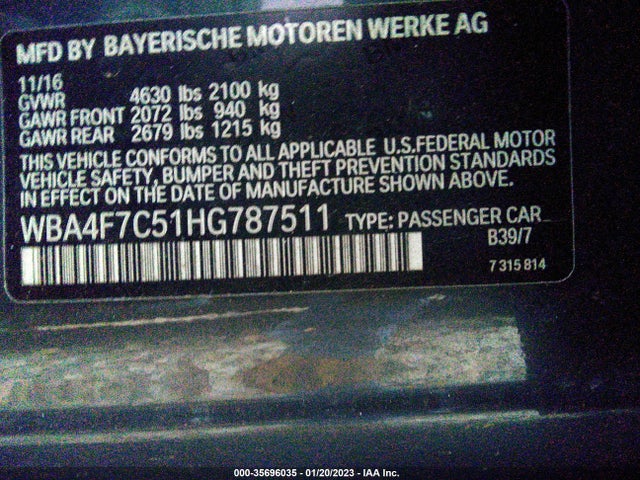 2017 BMW 4 Series, VIN: WBA4F7C51HG787511