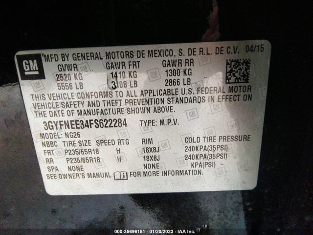 3GYFNEE34FS622284 Cadillac Srx Luxury Collection