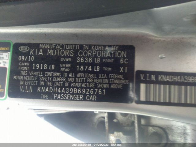 KNADH4A39B6926761 KIA RIO LX