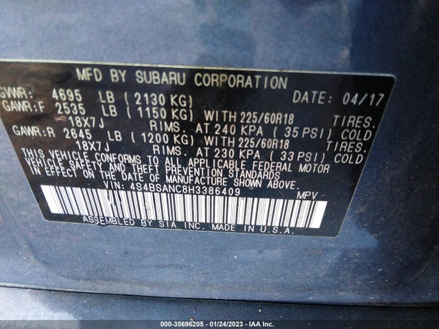 Subaru Outback Limited 2017 4S4BSANC8H3386409 Image 10