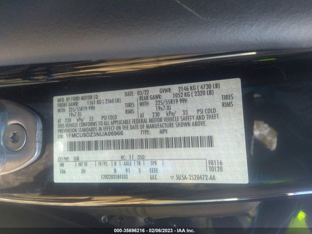 2022 Ford Escape, VIN: 1FMCU9DZ3NUA06966