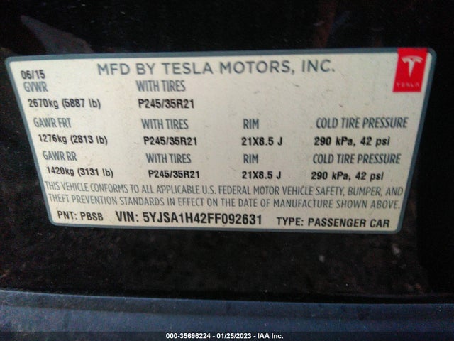 2015 Tesla Model S, VIN: 5YJSA1H42FF092631
